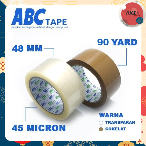 

Lakban ABC Tape Panjang 90 Yard, Tebal 45 Micron, Lebar 48mm Selotip Cokelat Bening Transparan