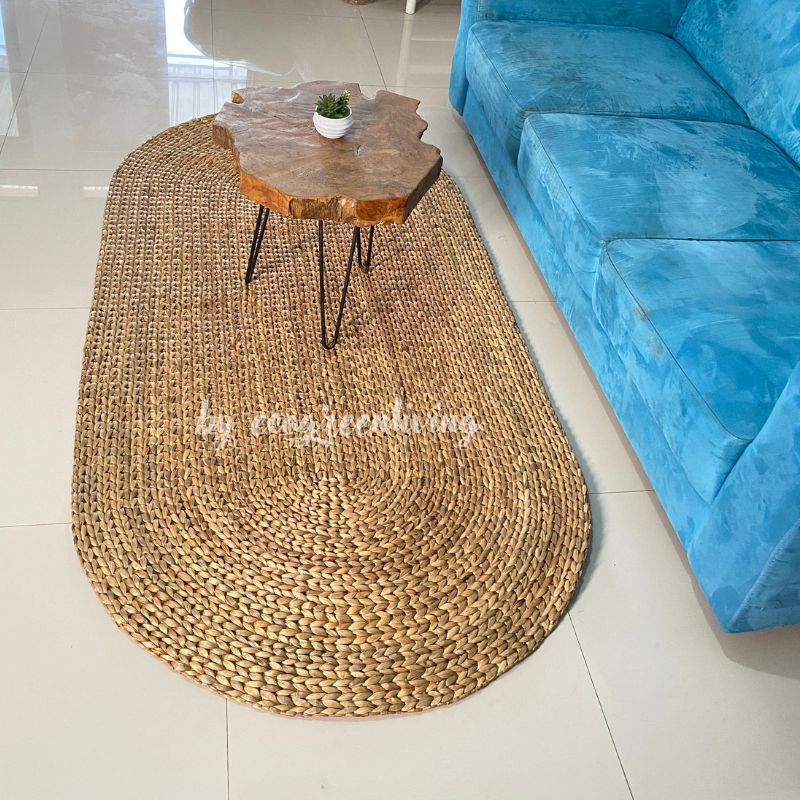 KARPET ANYAM / RUG ANYAMAN / TIKAR ANYAMAN ENCENG GONDOK BENTUK OVAL UKURAN 2X1 M