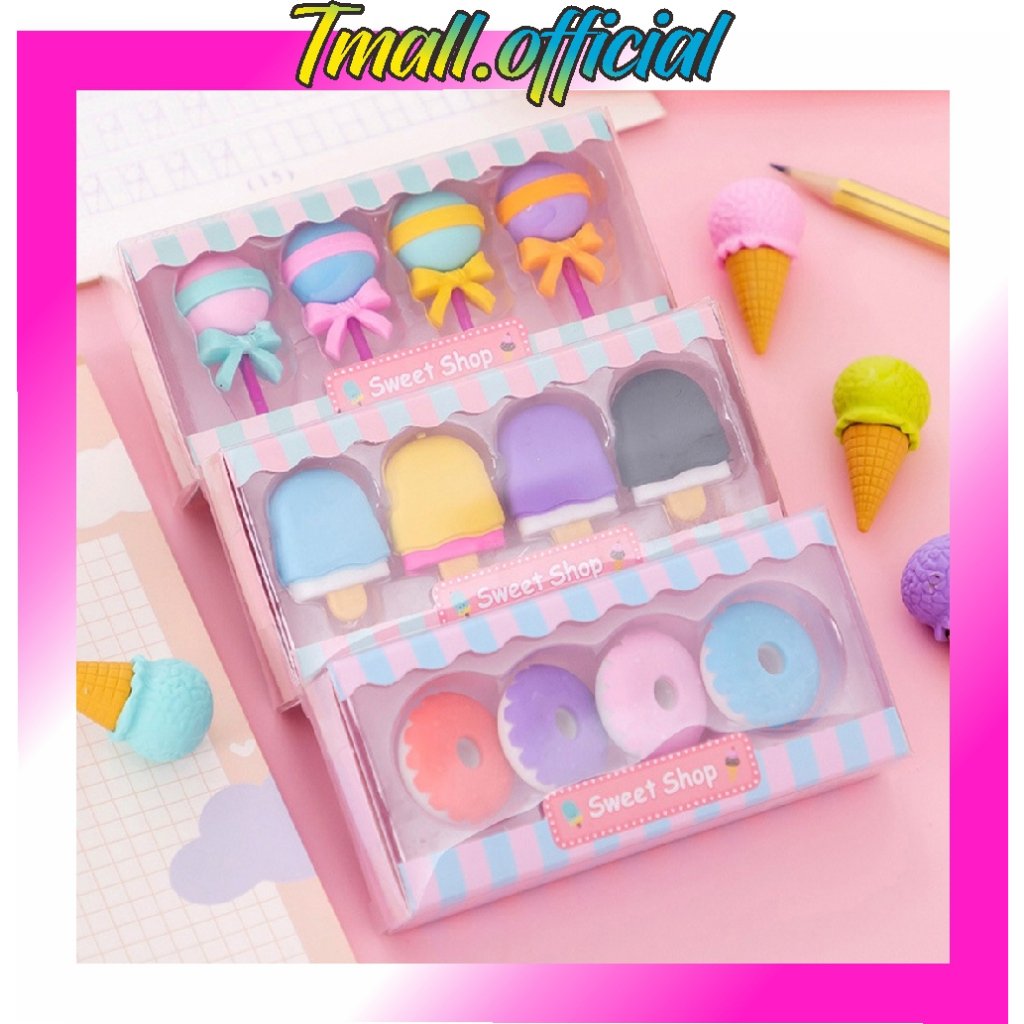 

❄ TMALL ❄ Penghapus Pensil Karakter Sweet Shop Cone Lolipop Ice Cream Donut Set 4 S075