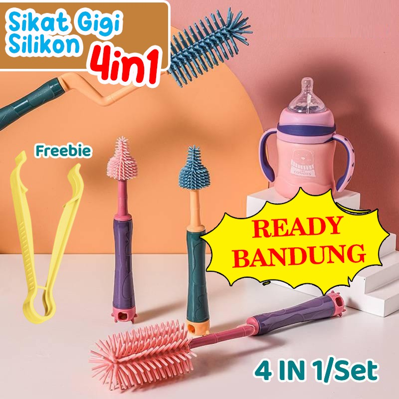 4in1 Sikat Botol Susu Bayi Silikon Pembersih Botol Susu 4in1 Sikat Pembersih Botol 4in1 Silikon Premium / Sikat Botol Sedotan Dot Bayi Putar 360 4 In 1 Bayi Bottle Cleaner Brushes 360 Degree Silicone Bottle brush Sikat Botol Silikon Set Pembersih Botol Cl