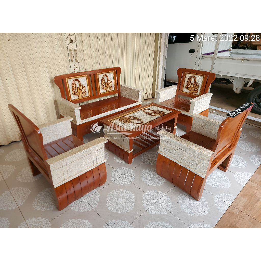 Kursi Tamu Minimalis Marmer Kayu Jati Simple