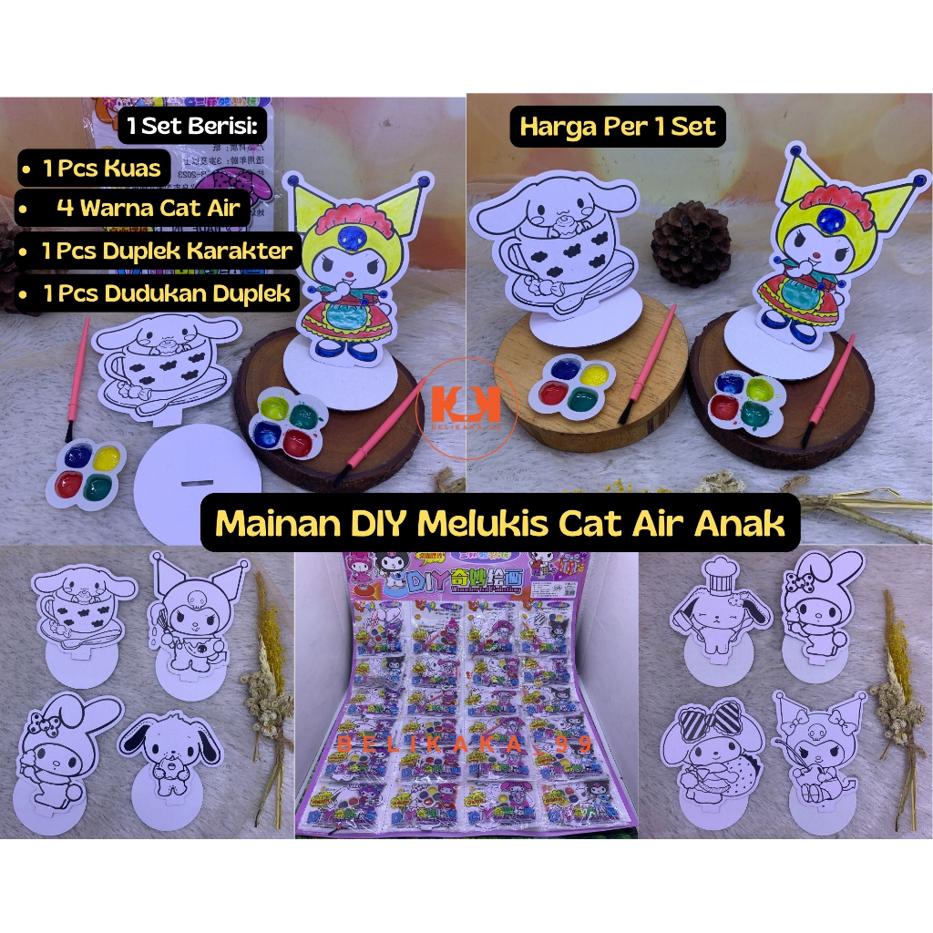 MAINAN DIY BELAJAR MELUKIS GAMBAR CAT AIR ANAK MOTIF SANRIO / MAINAN EDUKASI ANAK MEWARNAI DENGAN CAT AIR / DIY PAINTING KIDS / WATERCOLOR PAINTING