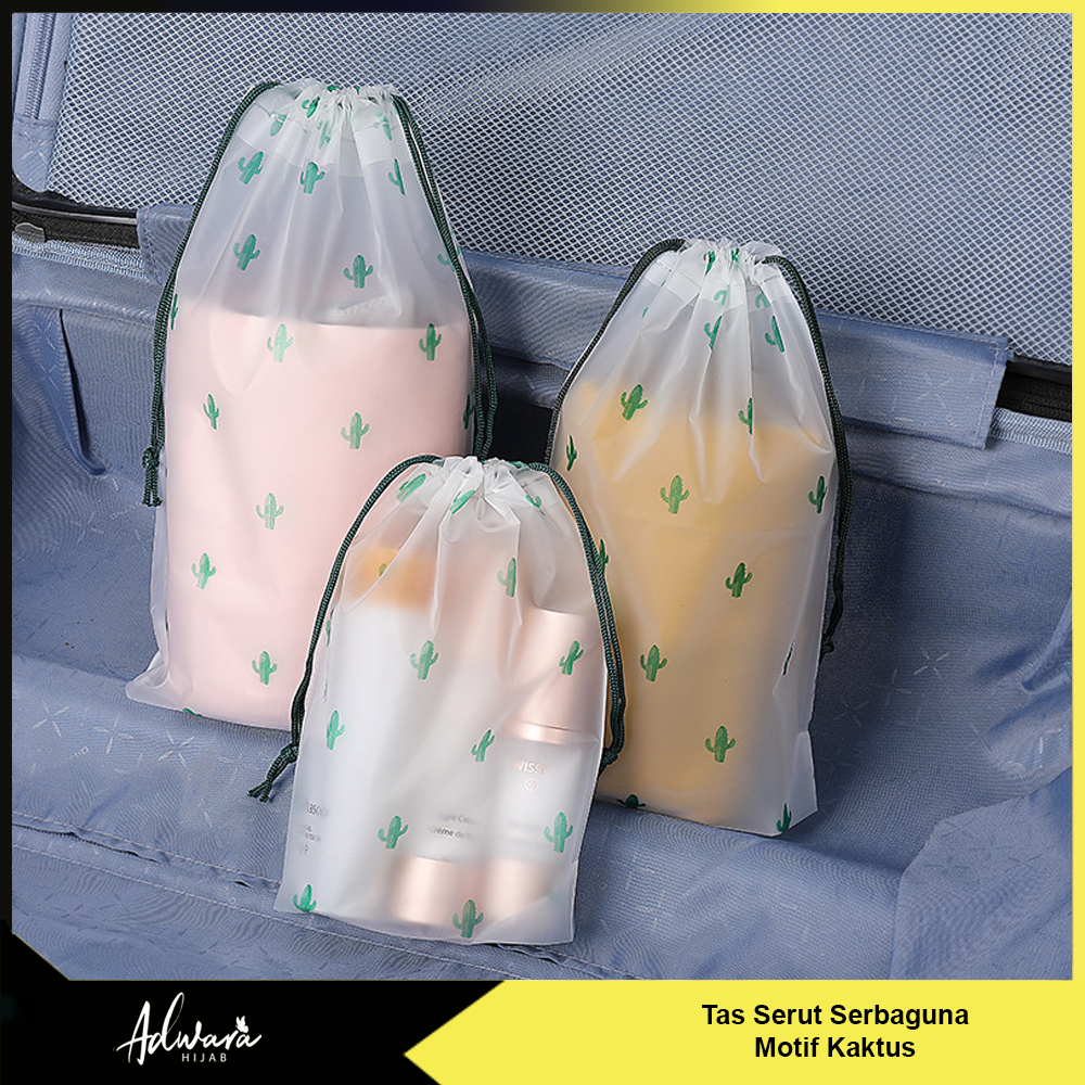 Tas Serut Travel Motif Kaktus / Pouch Organizer Tempat Penyimpanan Serbaguna Tahan Air