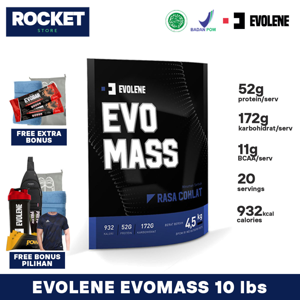 EVO MASS 4,5 KG EVOLENE SUSU PROTEIN EVOMASS 10LBS 10 LBS EVOMAS COKLAT MAS GAINER 4.5KG ORIGINAL