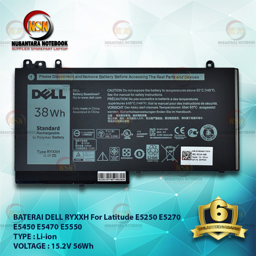 Baterai Dell ORI RYXXH e5250 e5270 15.2V 56Wh