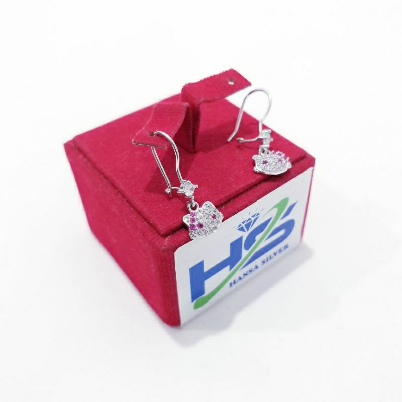 Anting Perak Anak Asli Silver 925 Lapis Emas Putih Model Agogo Hello Kitty - Anting Wanita Anti Karat