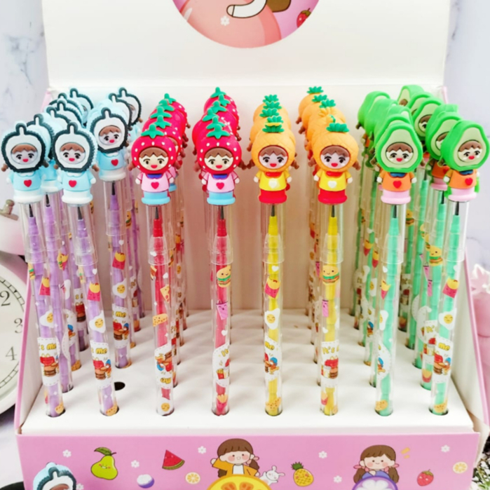 Pensil Susun Buah Cute Girl Lucu / Pensil Sambung karakter Fruit Cewek ready 4 Variant Warna Imut / Pensil Kekinian Favorit Anak Best Seller bisa Grosir dan COD