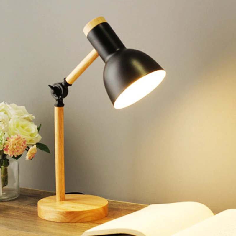 Lampu Baca LED E27 Desk Lamp Nordic Wooden Art 5W Warm White