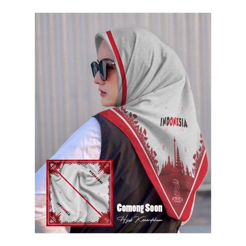 HIJAB SEGIEMPAT MOTIF BUNGA PITA MERAH PUTIH