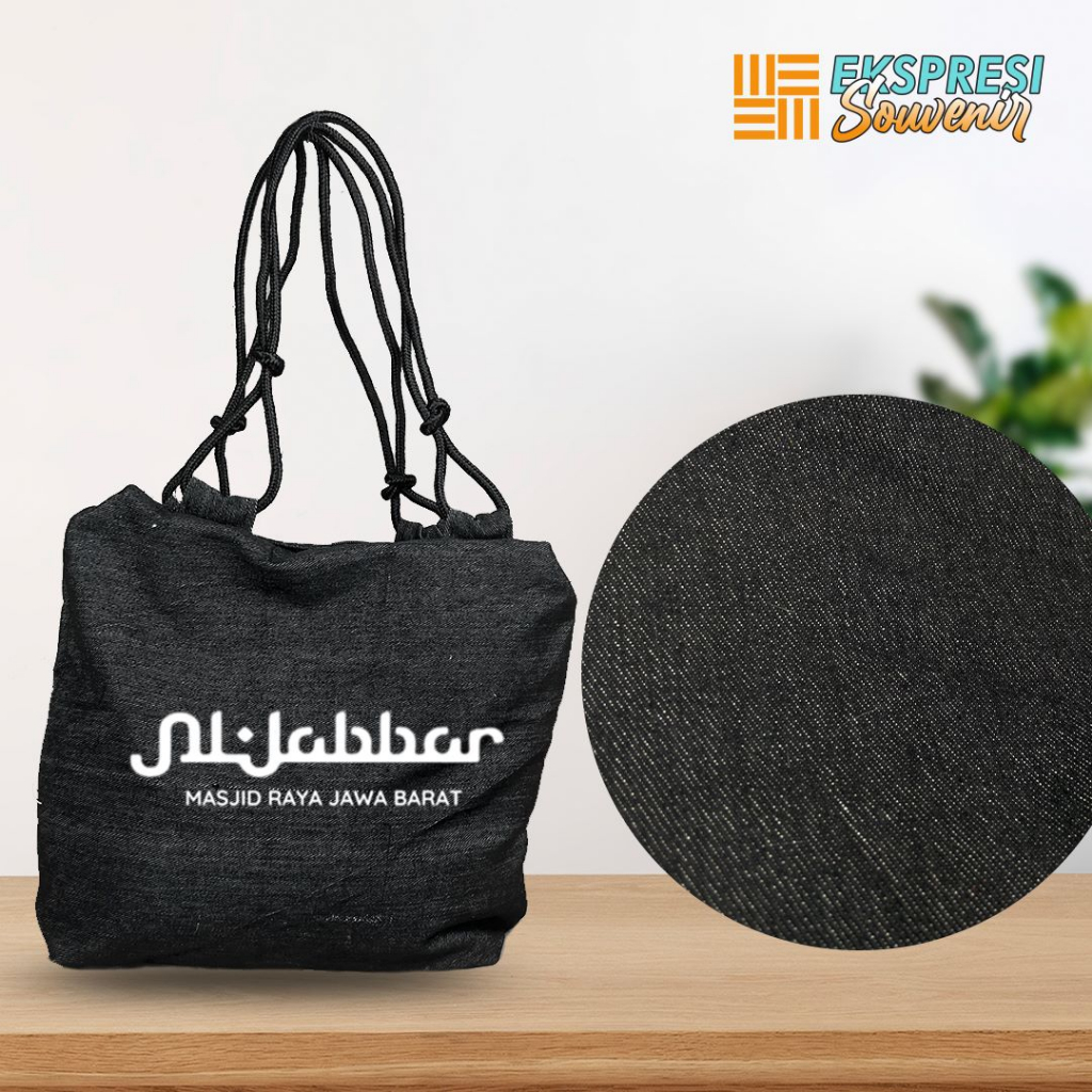 Tas Wanita Totebag Denim Hitam Kanvas Tali Sumbu Custom Tas Serbaguna Travel Bag Souvenir