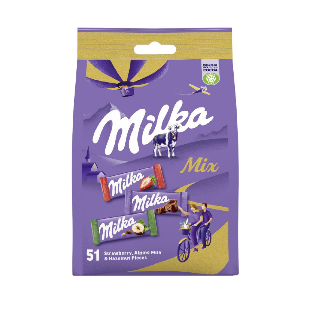 Milka Mix Strawberry, Alpine Milk &amp; Hazelnut Chocolate Bag 250 Gram
