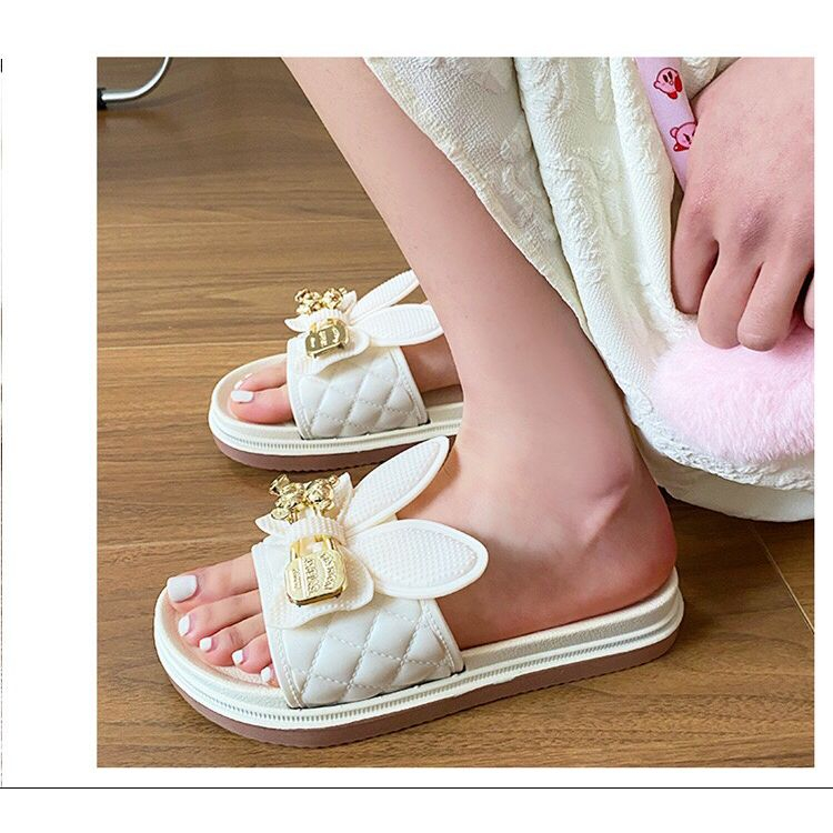 GROSIRTAS TG1722 Sandal Wedges Wanita Import Motif Peniti Rabbit Fashion Korean Kekinian