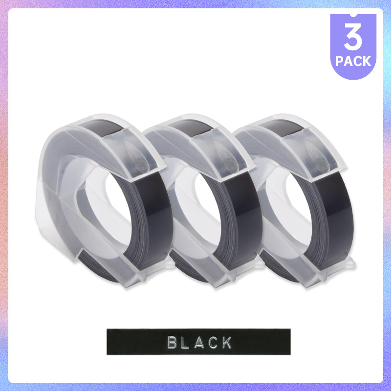 

3Rolls Black Refills Tape 9mm*3M 3D Embossing Manual Operation Suitable for DYMO1610 12965 Motex1540 E101 Stickers Printer