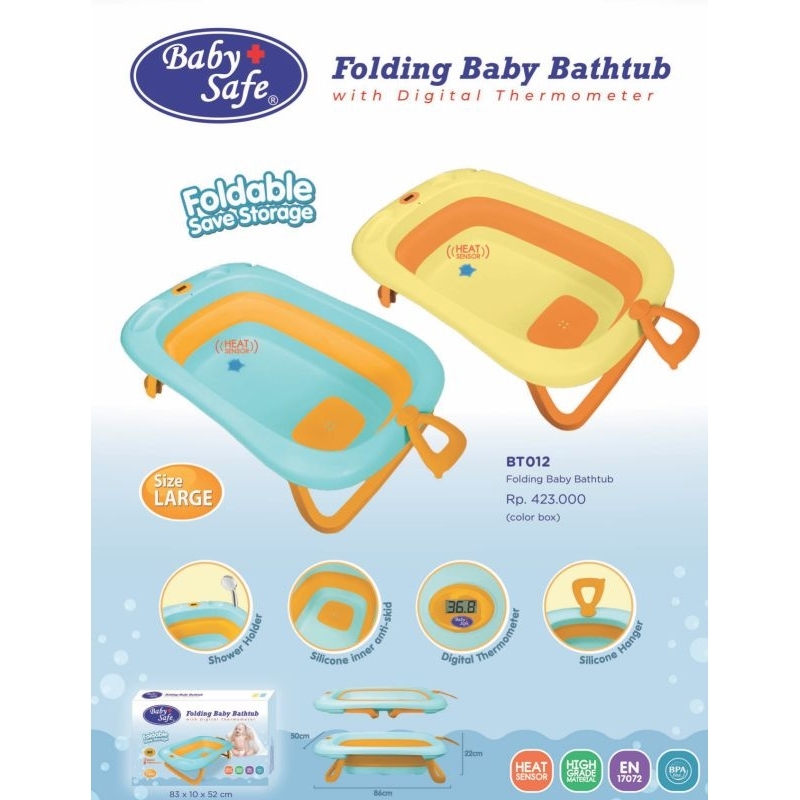 BT012 Baby Safe Folding Baby Bathtub with Digital Termometer / Bak Mandi Bayi Lipat Babysafe