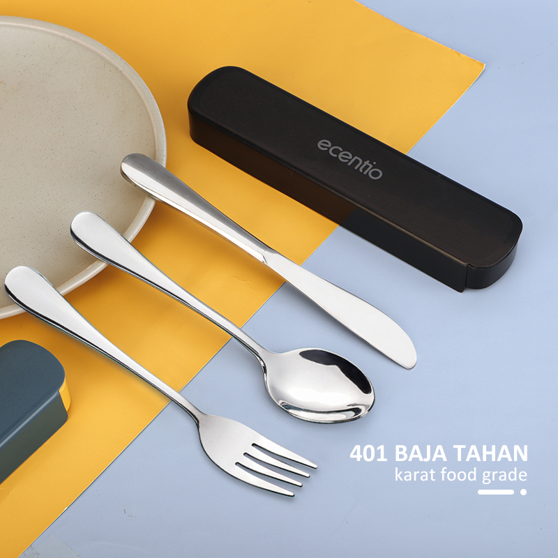 ecentio Stainless Steel Set /Alat Makan Set  Sendok Garpu set /Makan Dengan Sumpit Spoon Fork Pisau/Cutlery/Kotak peralatan makan/portabel