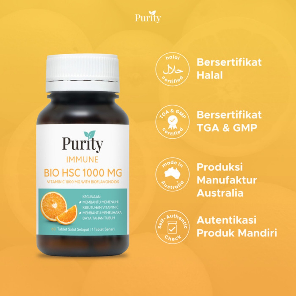 [BPOM] Purity Vitamin Immune Bio HSC 1000mg 60 Tablet / Vitamin C with Bioflavonoids / Multivitamin / MYMOM