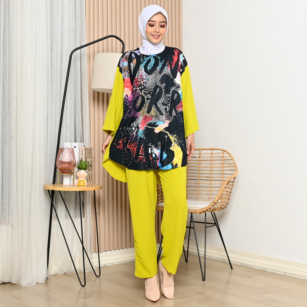 Setelan Tunik Black Dont You Crinkel Airflow Size XXL/ Set Wanita LD 120