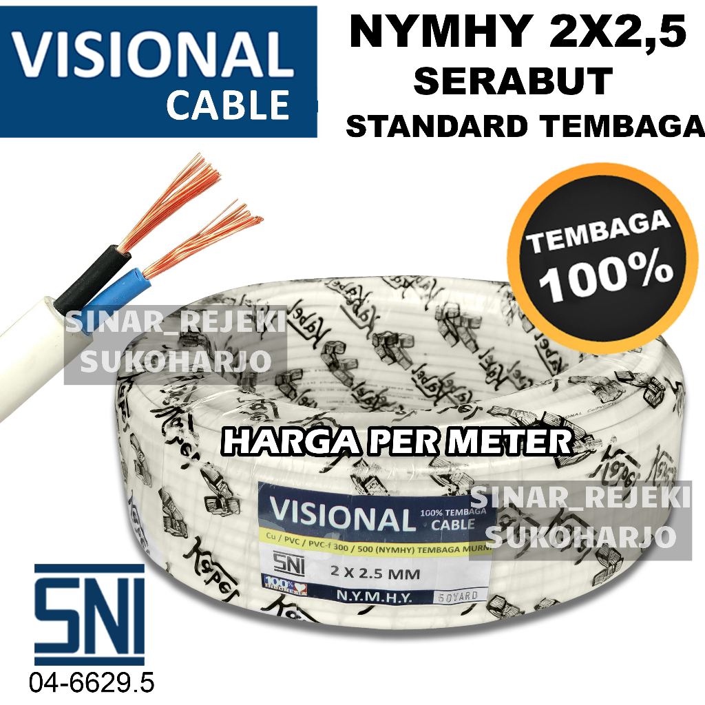 Kabel Listrik NYYHY NYMHY SNI Serabut Tembaga 2x2.5 Meteran 2x2.5 NYY HYO Kabel Hitam Putih Tembaga Asli