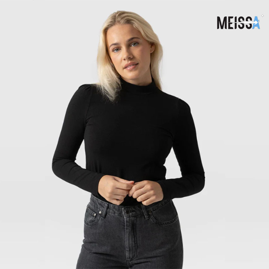 MEISSA Mangset Polos Lengan Panjang Baju Inner Turtleneck Spandek Premium