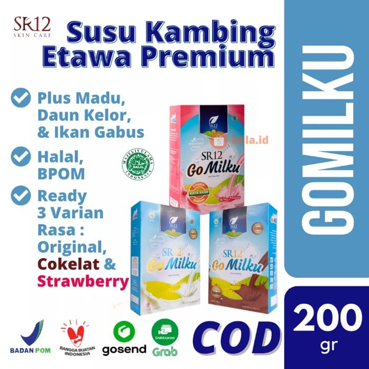 

Gomilku Susu Sr12 Susu Kambing Etawaku Pengemuk Badan Susu Menyusui Pelancar Asi Rasa Coklat, Strawbery, Vanila Nutrisi Jantung dan Tulang