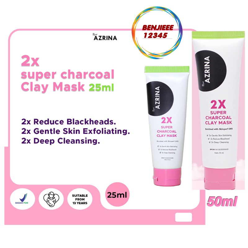 Azrina 2x super charcoal 25ml clay mask AZRINA masker wajah azrina BPOM 25 ml