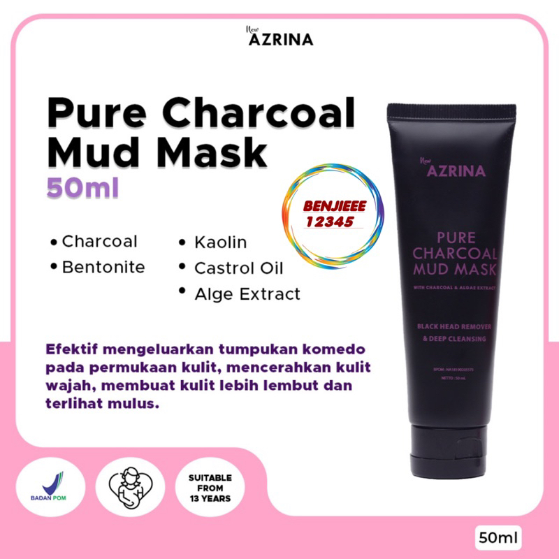 Azrina Pure Charcoal Mud Mask 50ml AZRINA masker wajah azrina mudmask BPOM