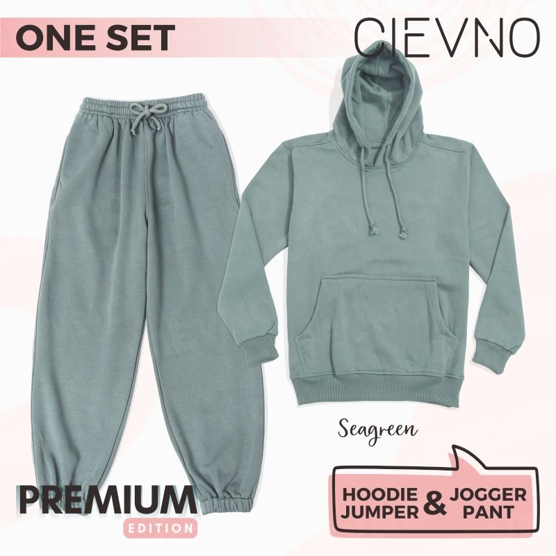 ONE SET HOODIE JUMPER + CELANA JOGGER PREMIUM SEAGREEN (PRIA&amp;WANITA)