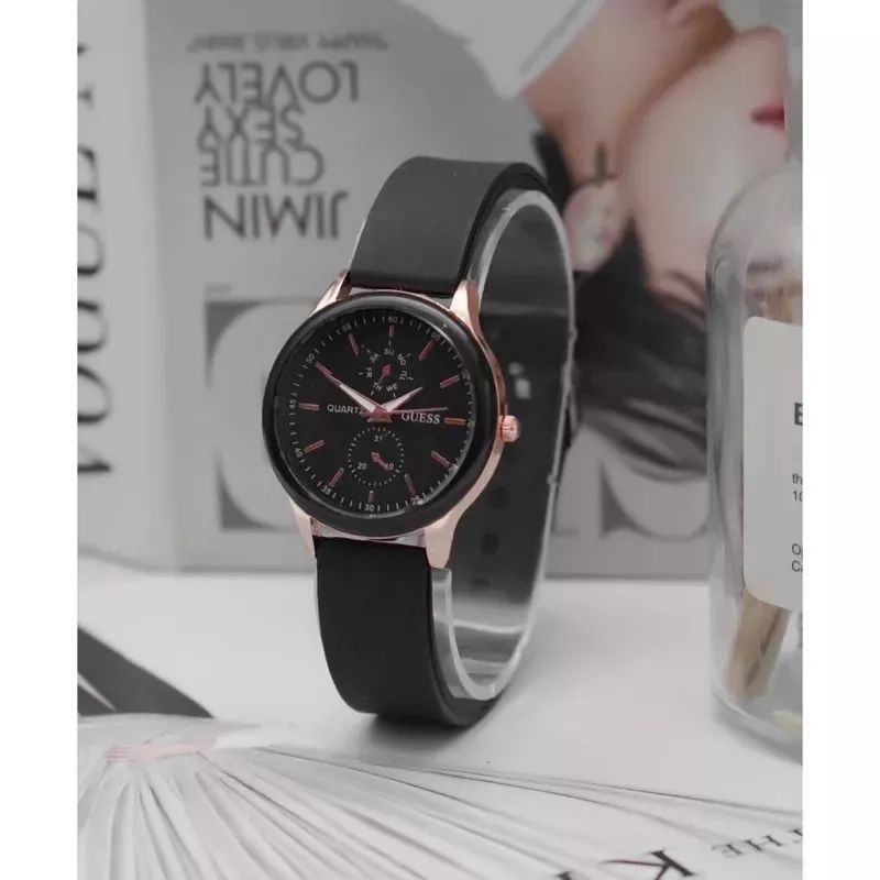 (Terima Cod)Jam Tangan Wanita Fashion Gues Crono2 Varisi Polos Strap Rubber/Karet(Dikirim Jakarta)Seller