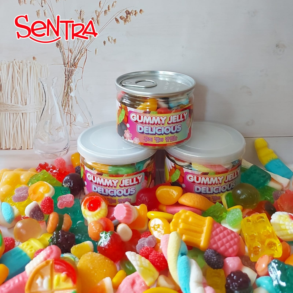 

Cemilan Gummy Jelly Delicious Jelly Korea Fancy Mix Premium Kemasan PET CAN