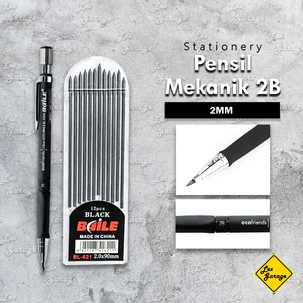 Pensil Mekanik 2B Mechanical Graphite Pencil + Isi Pensil 12 pcs