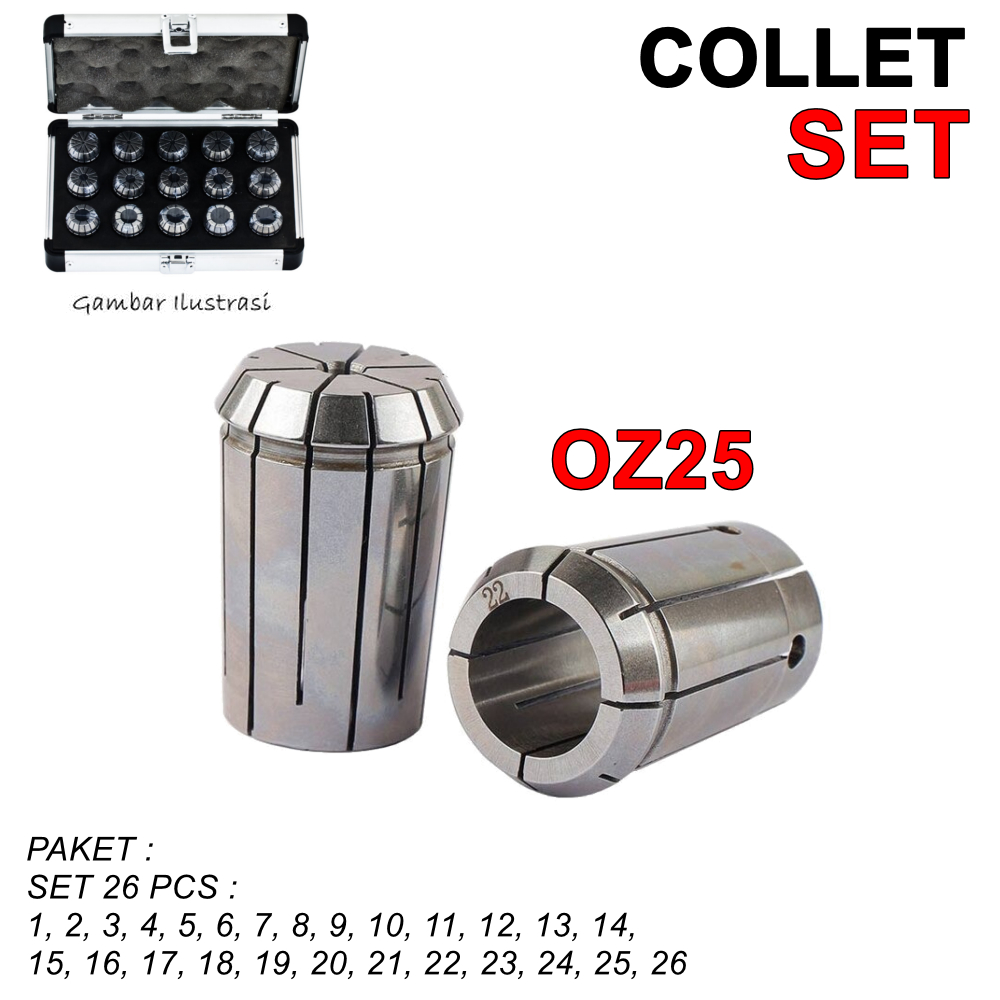 Collet Set Arbor Paket Collet OZ 25 Set Arbor Chuck OZ25 Milling Adapter Penjepit Endmill CNC