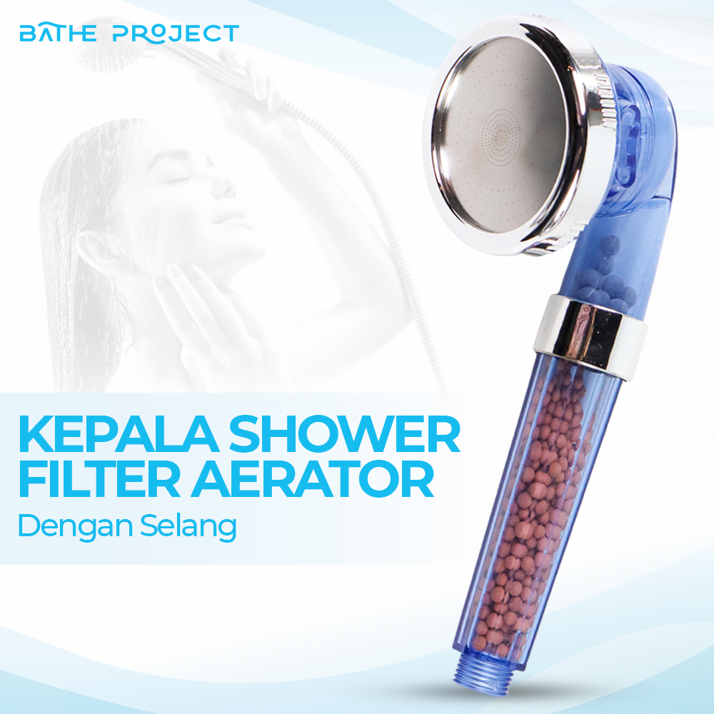 Kepala Shower Filter Aerator - (Selang+KepalaShowerBiru)