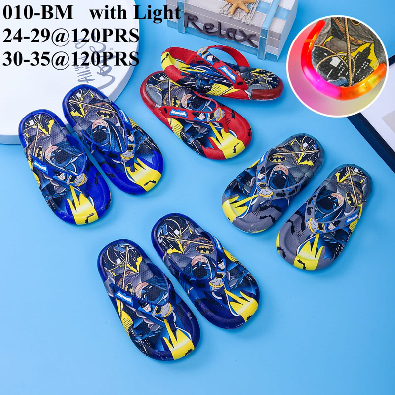 (Size 24-35) Sandal Jepit IMPORT Lampu LED menyala kelap kelip motif Batman