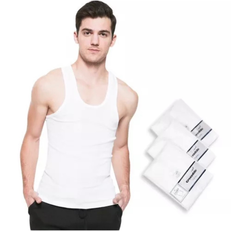 (1pcs) Kaos Singlet dewasa CROCODILE 801V salur putih pria