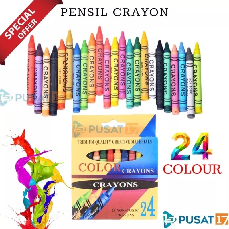 CRAYON 24 WARNA IMPORT | Krayon Menggambar Anak Murah | Kerayon isi 24warna | Pensil Warna Anak2 Set lengkap | Cerayon gambar melukis mewarna mewarnai art set | pencil color pensil berwarna sekolah anak TK SD SMP PG playgroup