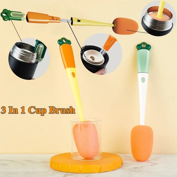 Spons Wortel 3in1 Sikat Botol Susu Bayi Spon Pembersih Botol Sikat Pembersih Botol Wortel Sikat Pembersih Botol Susu Bayi Alat Pembersih Botol Gelas minum