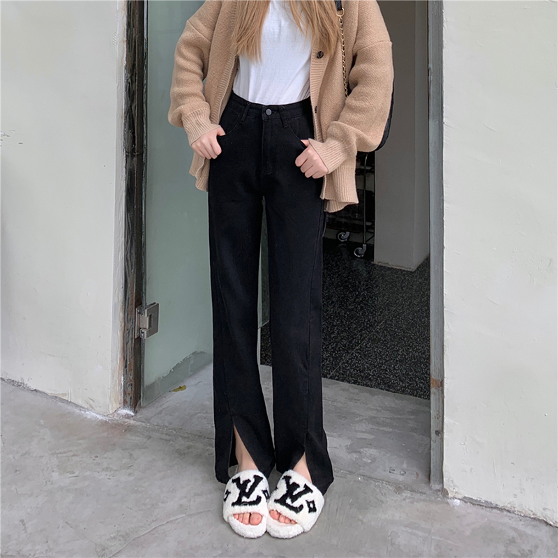 [vipedia] Celana Jeans Panjang Hitam Cutbray Split Belah Ujung Highwaist Long Jeans Korean Style Cel