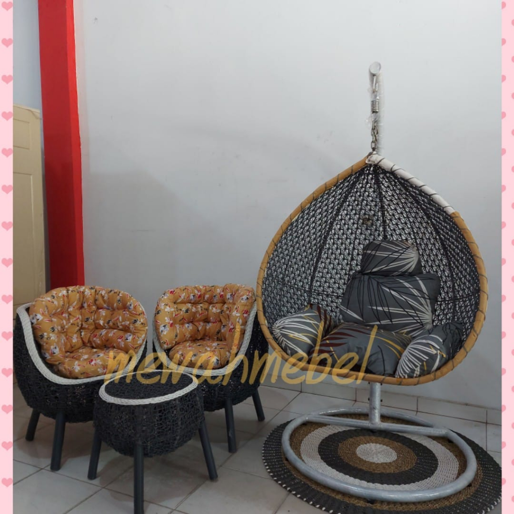 Set Ayunan + Kursi Teras Rotan SIntetis / Paket Komplit Hemat