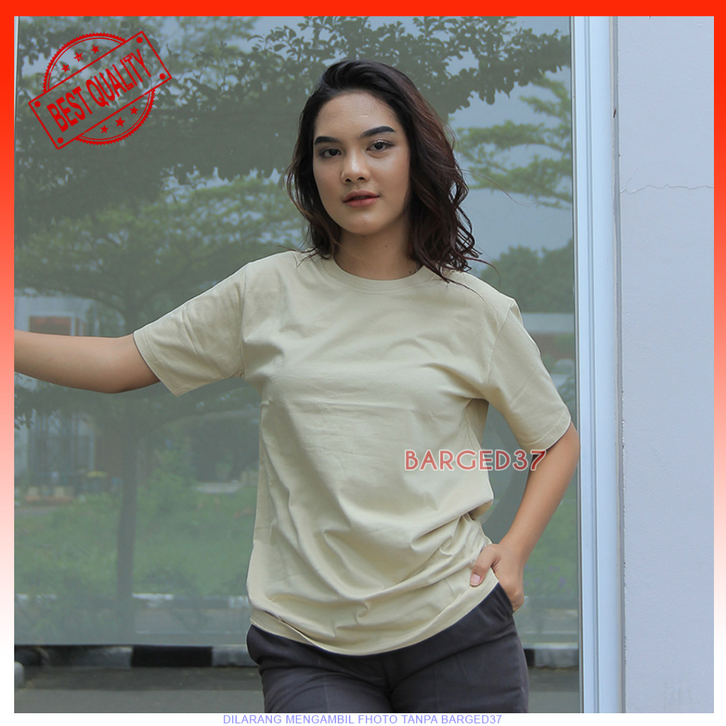 Kaos Polos Lengan Pendek Wanita Pria Cotton Combed 30s Warna Coklat Susu BARGED37