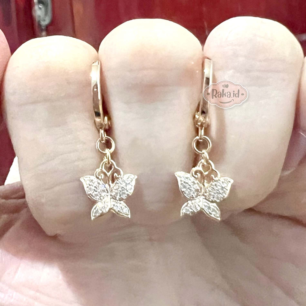 Anting Korean Style Anting Clip Bulat Motif Kupu Butterfly Juntai 1309