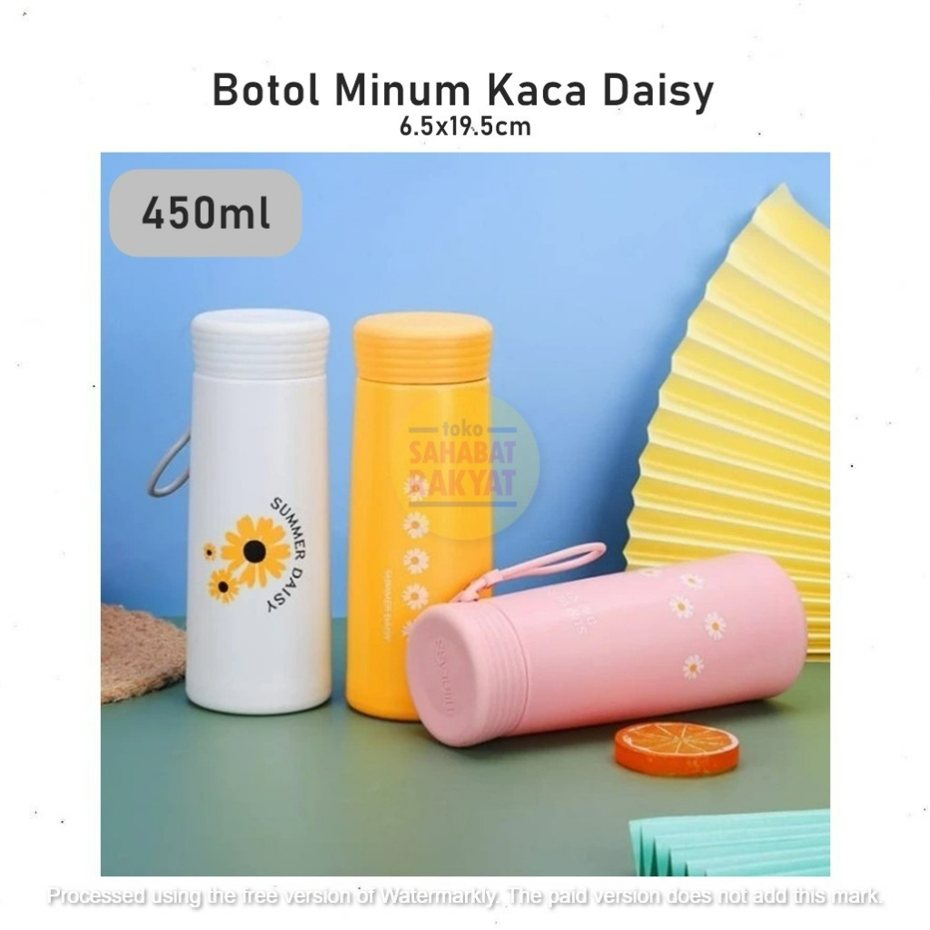 Botol Minum Kaca/Botol Travel Daisy 450ml