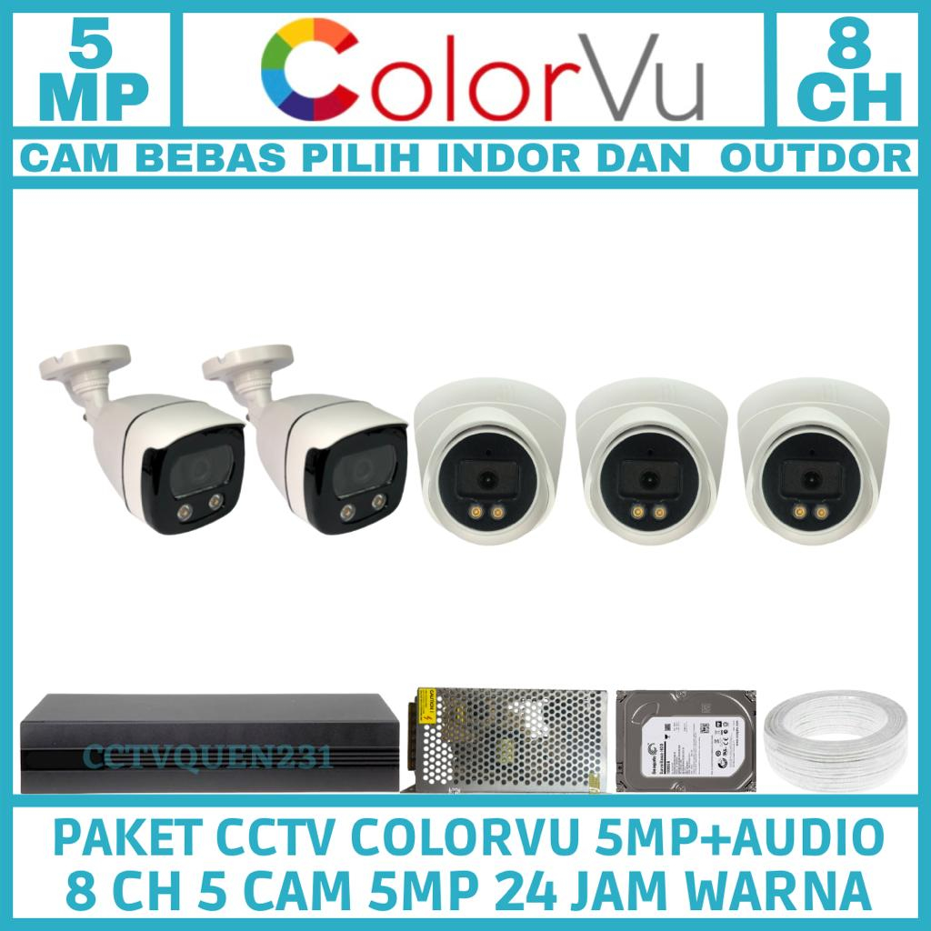 PAKET CCTV COLORVU 8 CHANNEL 5 KAMERA FULL COLOR 5MP 1080P IR SONY TURBO HD KOMPLIT