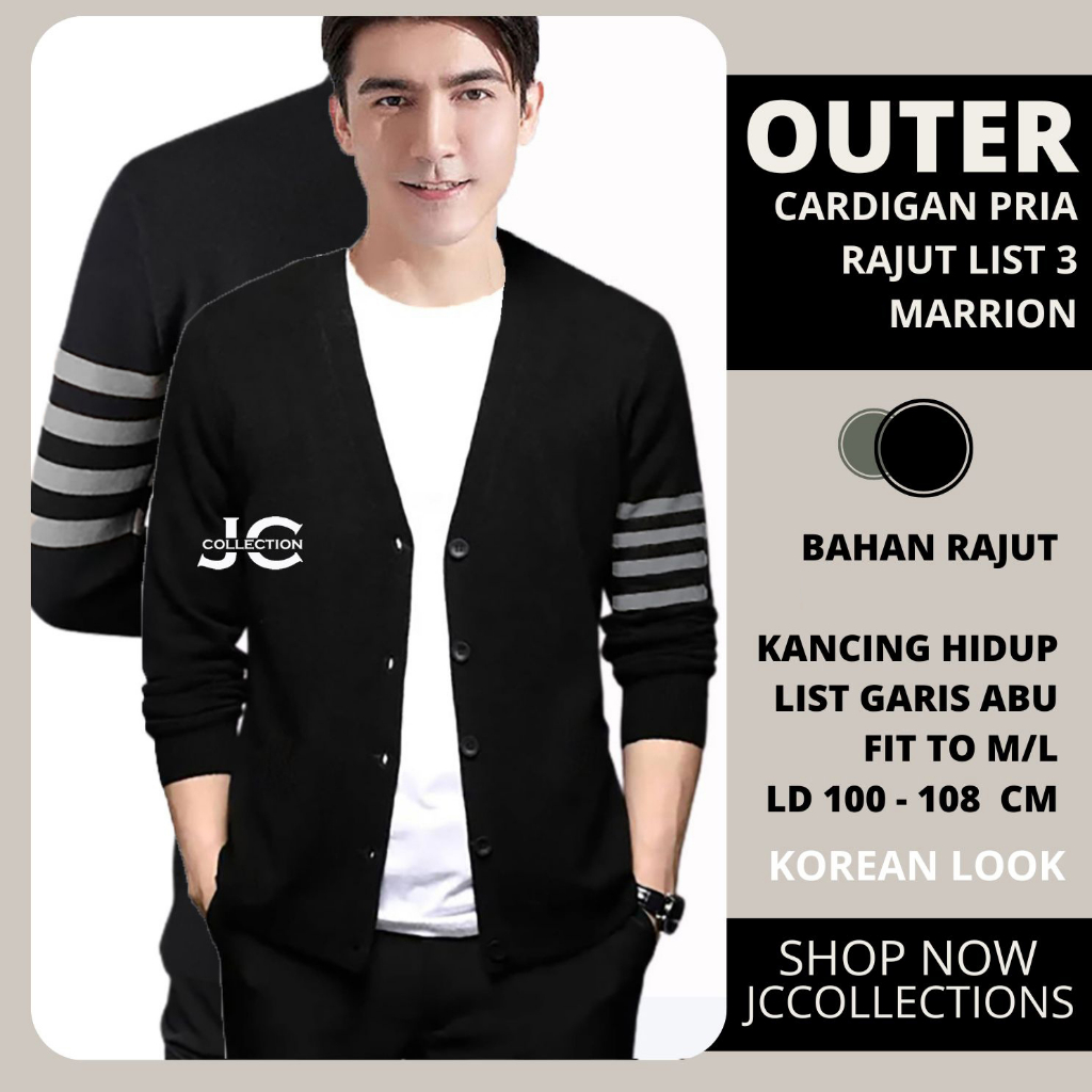 Outer Kardigan Cowok Variasi List Abu Marrion / Cardigan Rajut Pria Korean Look Variasi Garis JCCollections