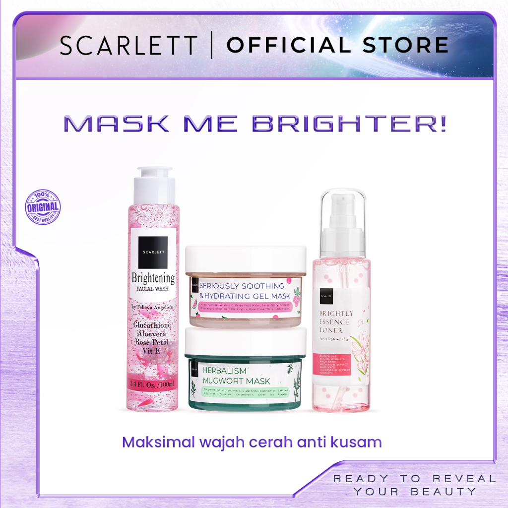 Scarlett Whitening Mask Me Brighter menghilangkan kotoran dan membersihkan kulit wajah by SCARLET OF