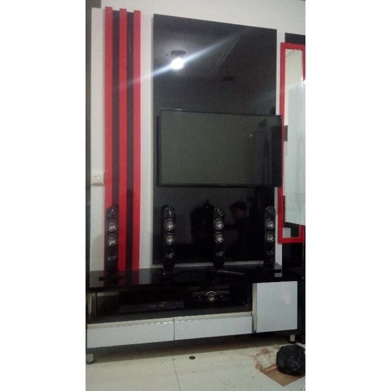 Backdrop panel + lemari TV minimalis modern ukuran 150x240x40 (Custom)