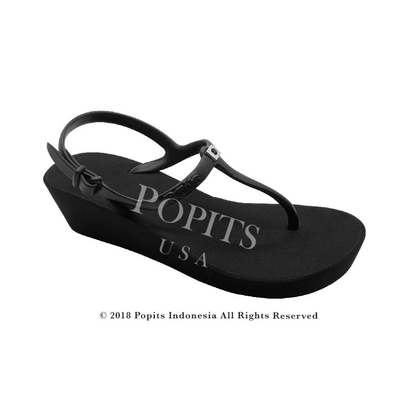 Preloved POPITS - Sandal Slingback Wedge Black size 38 + 2pcs Flower Charm Fuschia