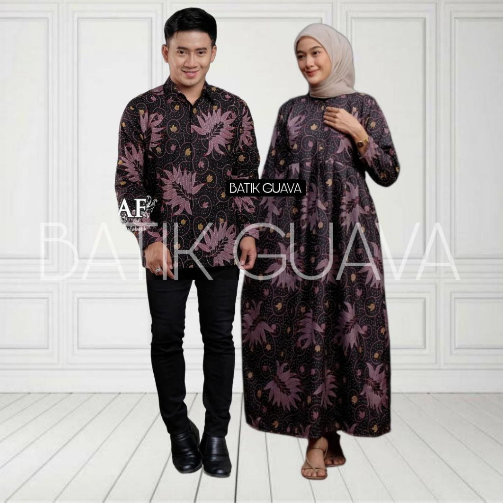 Maura Couple - Sania Ruffle Batik Couple Gamis Standar Jumbo Terbaru - Motif Peter Ungu