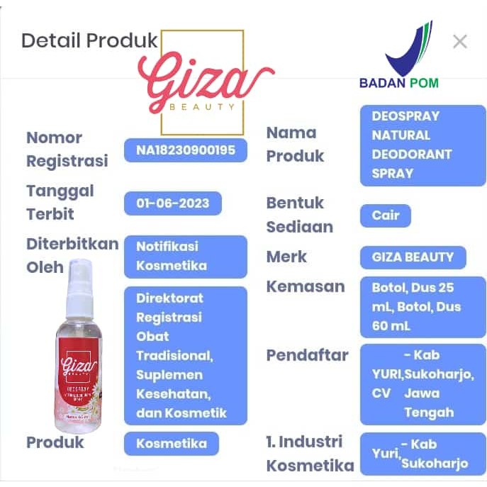 DeoSpray Giza Beauty Deodoran Alami (60 ML)