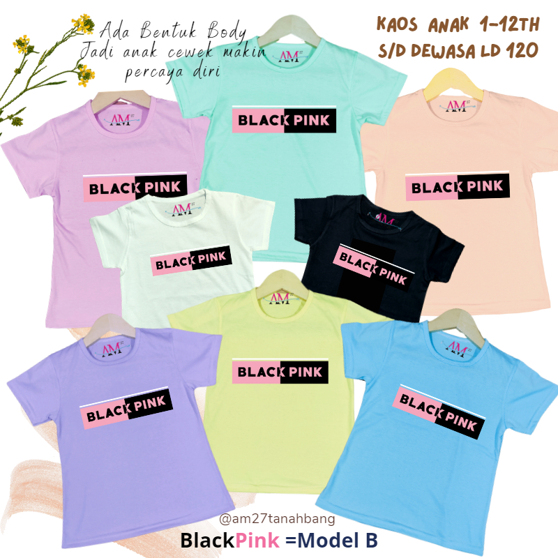 Baju kaos anak cewek 3-12 tahun sampai dewasa jumbo motif Black Pink Model A dan B