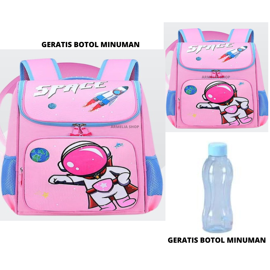 ARMELIA SHOP Tas sekolah anak laki laki astronot tas ransel untuk anak SD SMP FREE botol minuman untuk tas